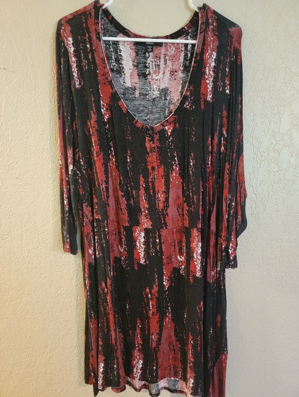 Ladies Red & Black Printed V-Neck Tunic/ Dress